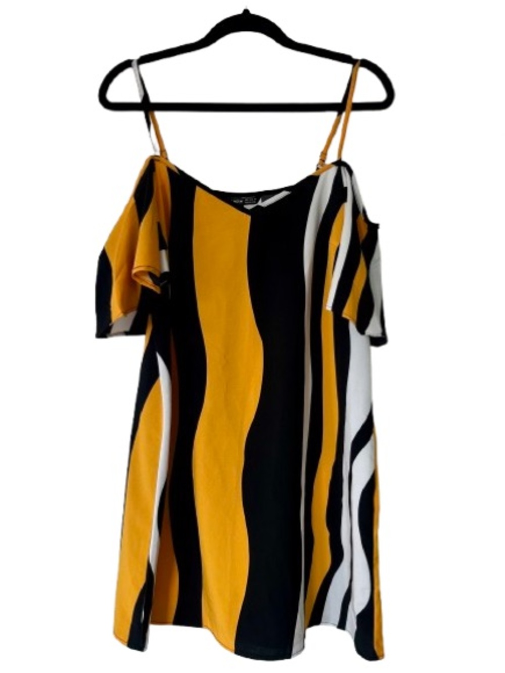 Black & Yellow Cold-Shoulder Wave Striped Dress